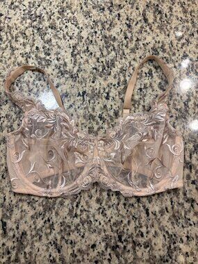 Soma Sensuous Lace Unlined Bra 34D Nude Beige Sheer Floral Underwire